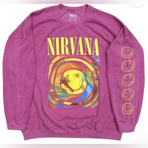 Urban Outfitters X Nirvana Smiley Face Overdyed Crew Neck Sweatshirt